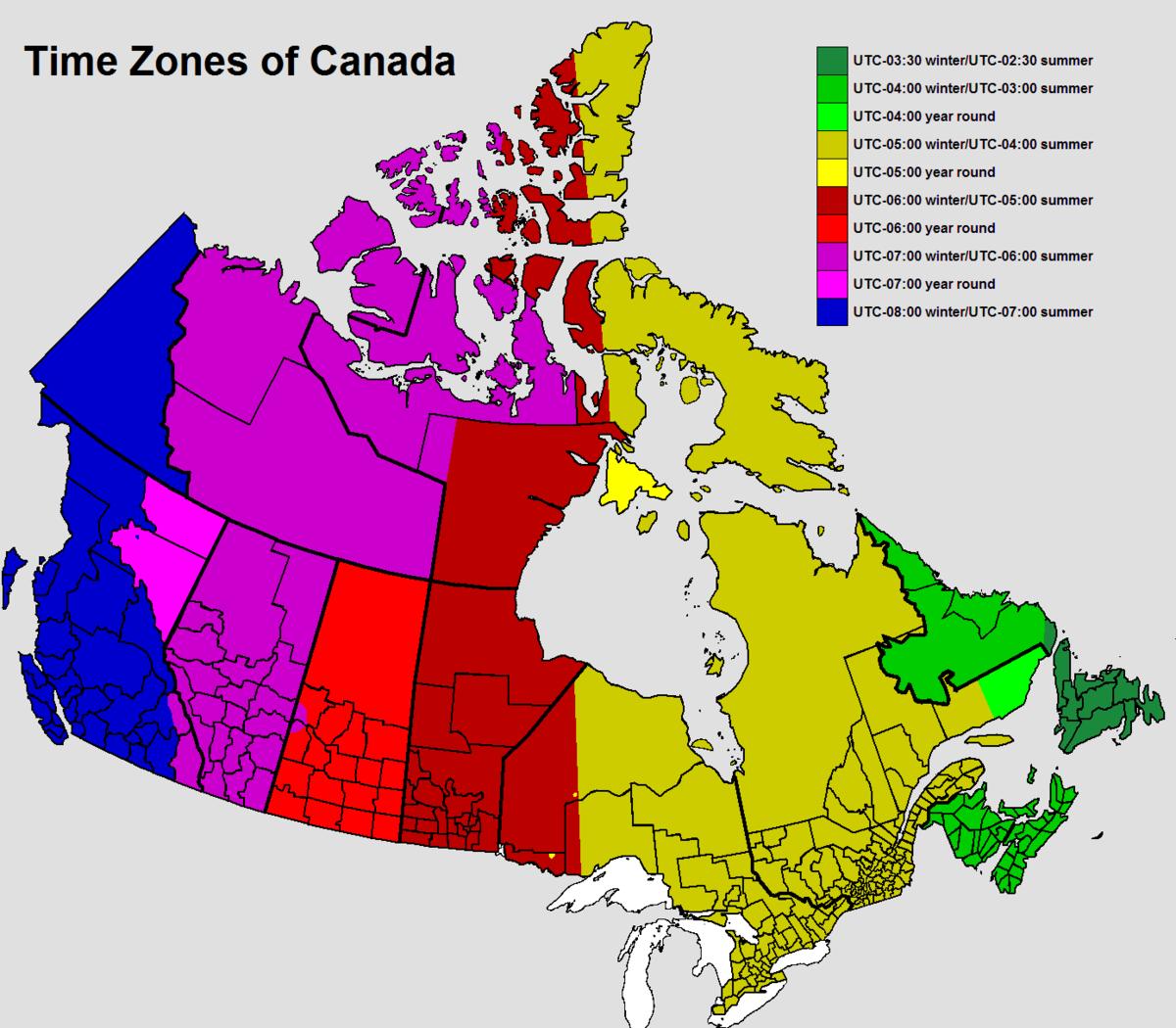 Canada time zone map - Map of Canada time zone (Northern America - Americas)