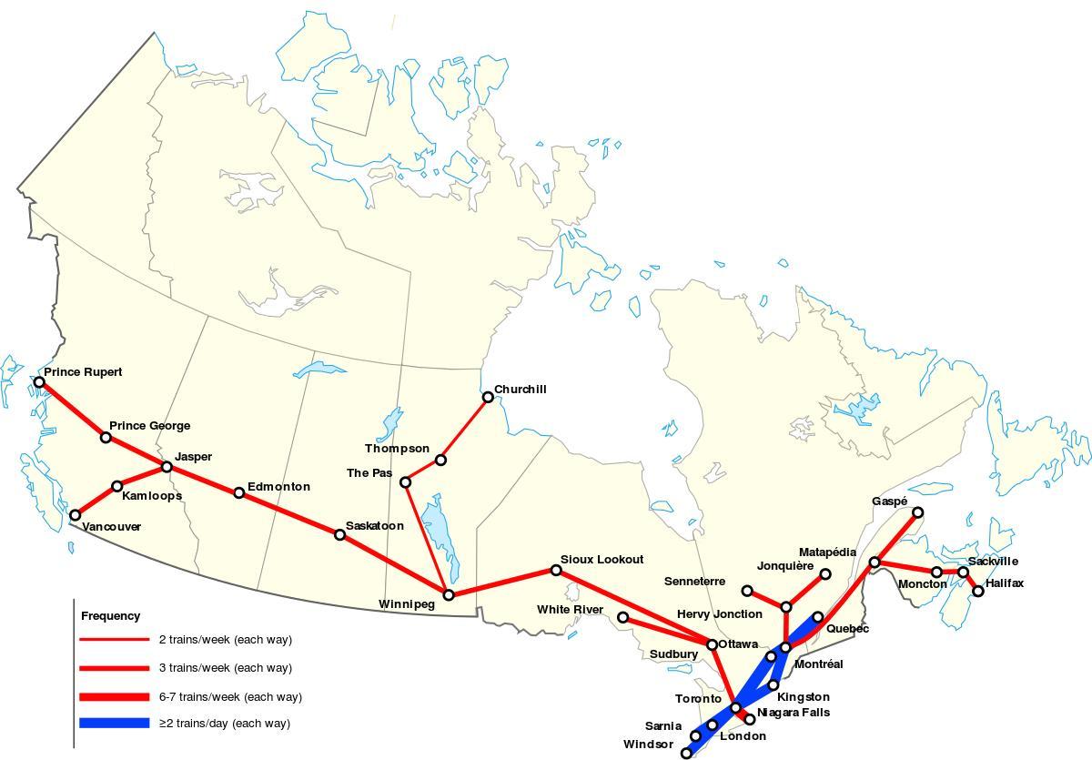 map of Canada train routes