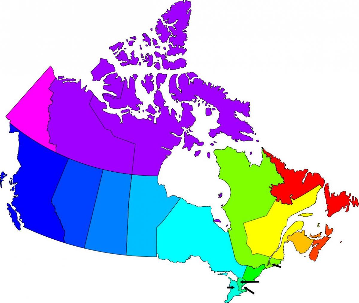 Colored map of Canada Map of Canada no names (Northern America