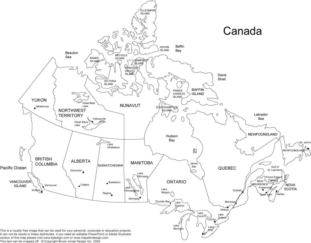 map of Canada and provinces and capitals