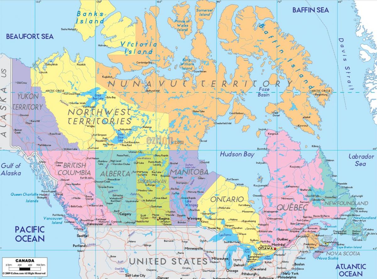 detailed map of eastern Canada