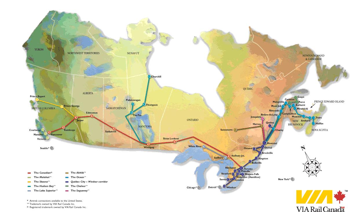 Canada rail map - Canada rail network map (Northern America - Americas)