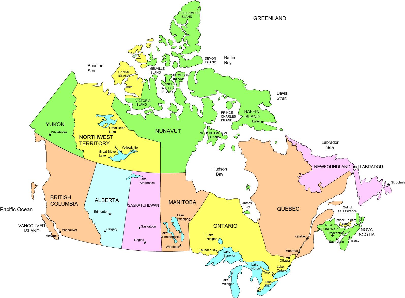 Printable Map Of Canada With Provinces And Capitals Canada States Map - Map Of Canada Showing States (Northern America -  Americas)