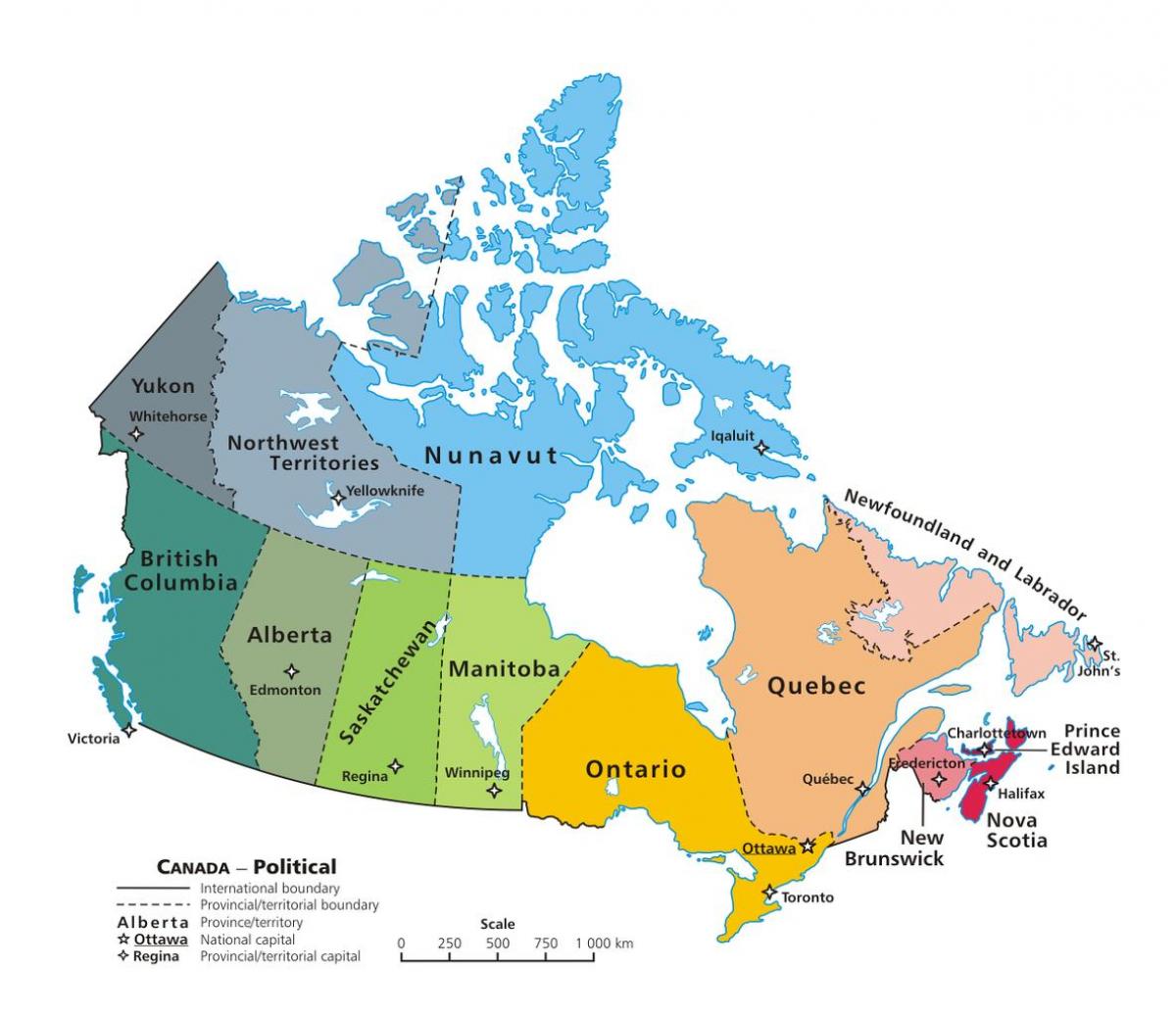 map of Canada showing provinces and territories